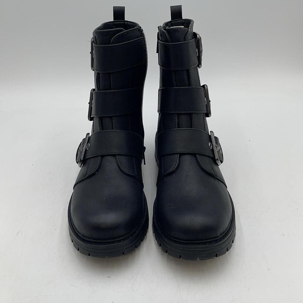 Kohl's Boots Womens Black Synthetic Biker Ankle Buckle Zip Lug Sole New Sz 10